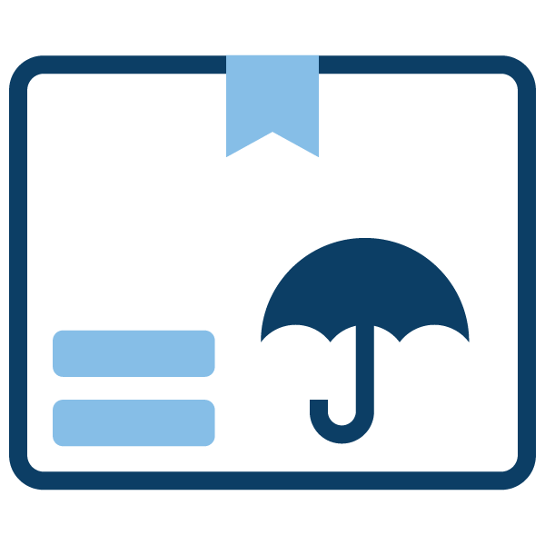Symbol Umzugskarton mit Regenschirm für den vollständigen Versicherungsschutz